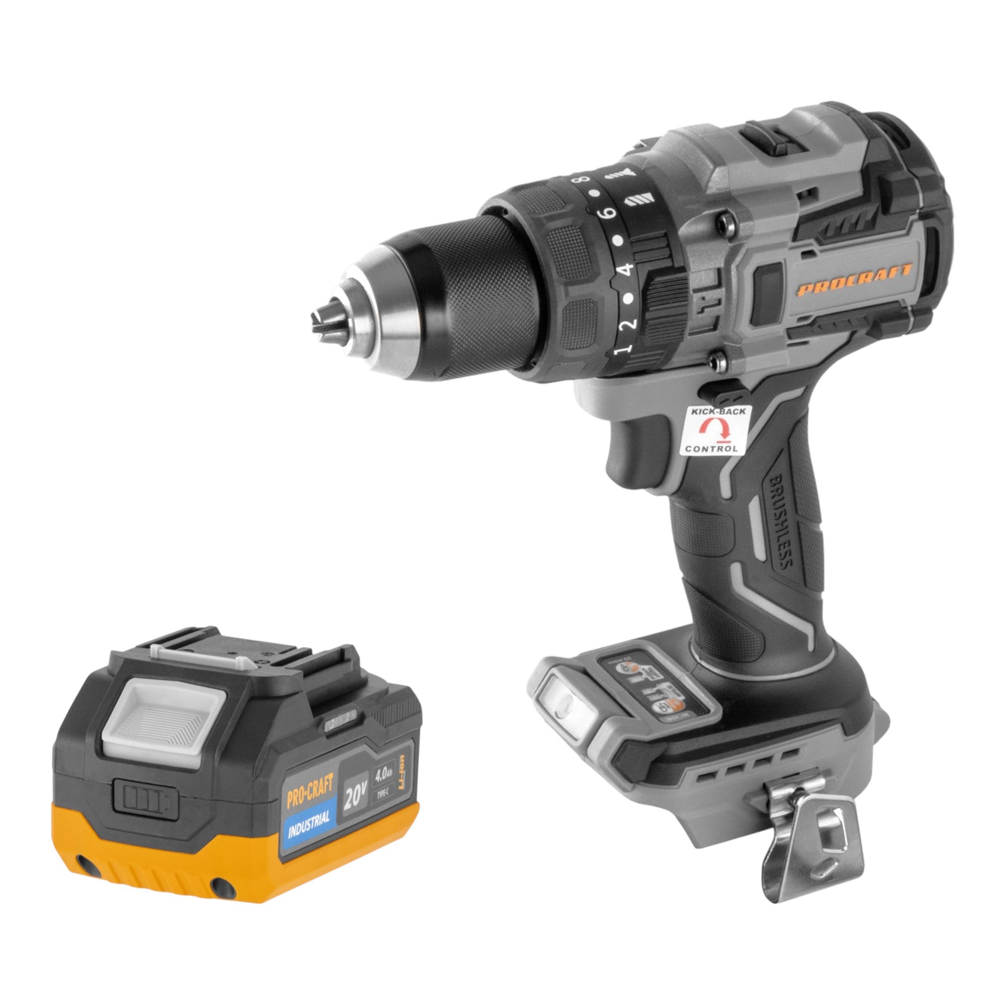 Procraft Industrial CD20B BB Akku Schlagbohrschrauber 20 V 150 Nm Brushless 1x Akku 4 0 Ah ohne Ladegeraet 0 - toolbrothers