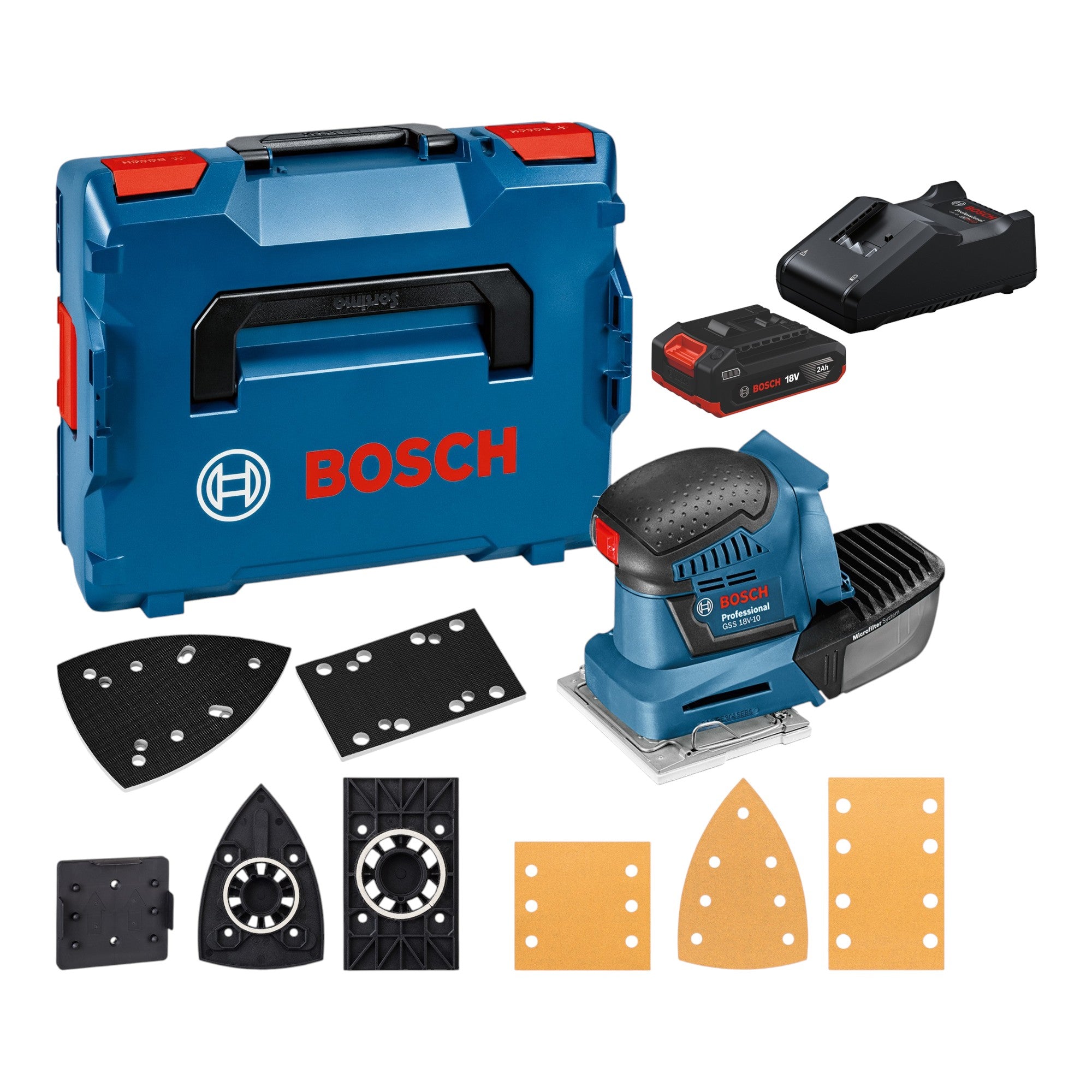 Bosch GSS 18V 10 Akku Schwingschleifer 18V 1x Akku 2 0 Ah Ladegeraet L Boxx 0 - toolbrothers