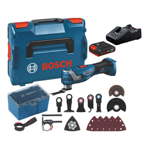 Bosch GOP 18V-34 Professional Akku Multi Cutter 18 V Starlock Plus + 1x Akku 2,0 Ah + Ladegerät + 17 tlg. Zubehör + L-Boxx