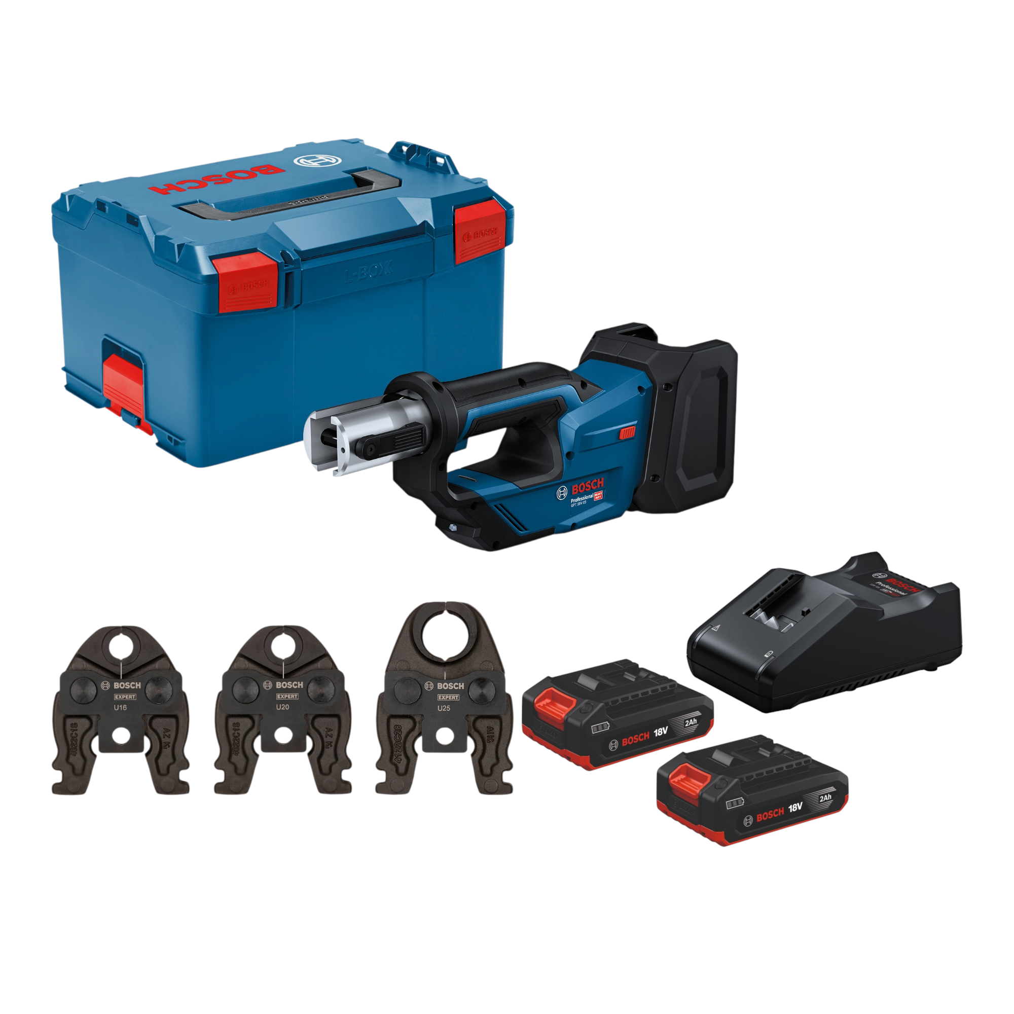 Bosch GPT 18V 19 Professional Akku Presswerkzeug 18 V 21 kN 2x Akku 2 0 Ah Ladegeraet 3x Pressbacke L Boxx 0 - toolbrothers