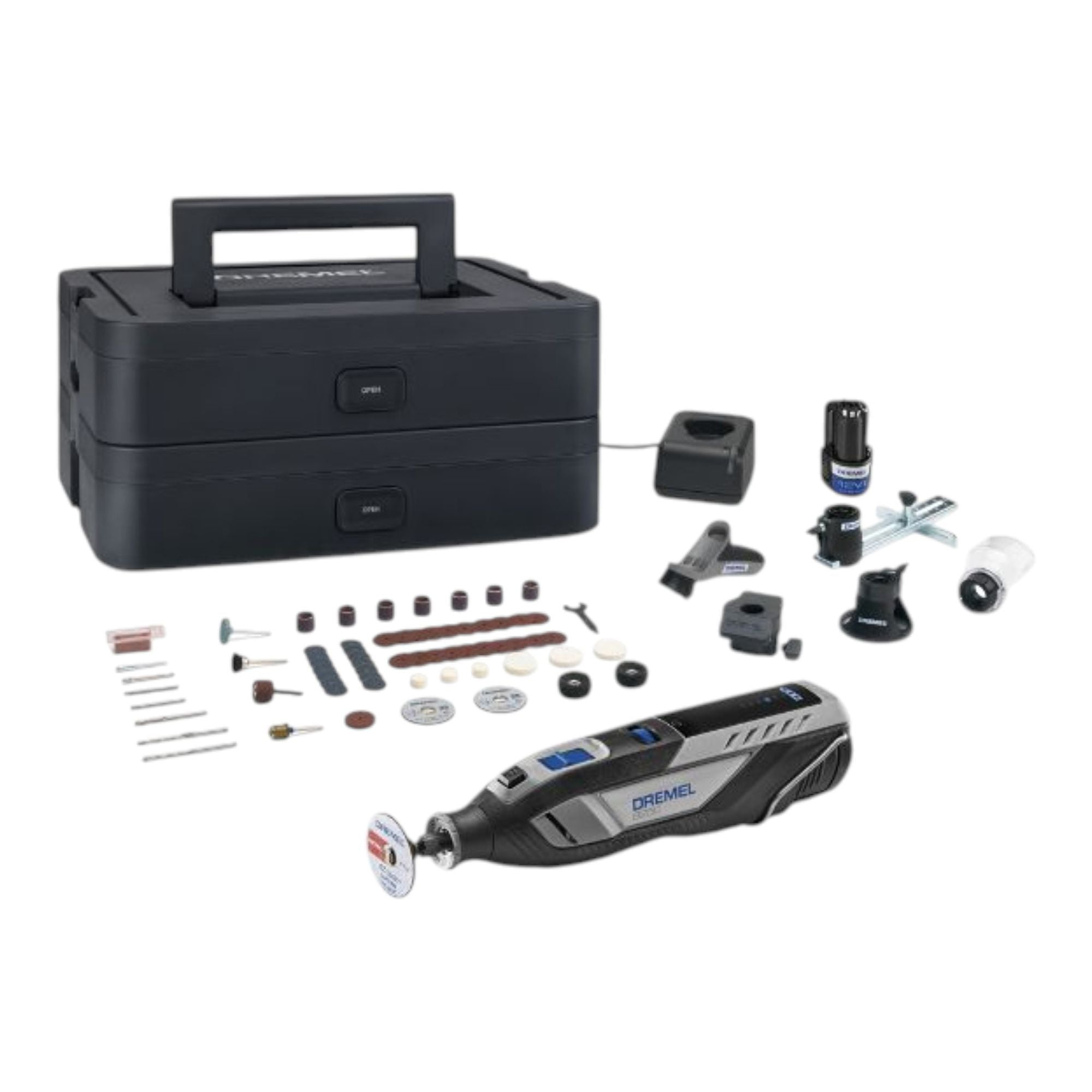 Dremel 8250 Platinum Akku Multifunktionswerkzeug 12 V Brushless F0138250JF 2x Akku 2 0 Ah Ladegeraet 65 tlg Zubehoer Set Box 0 - toolbrothers