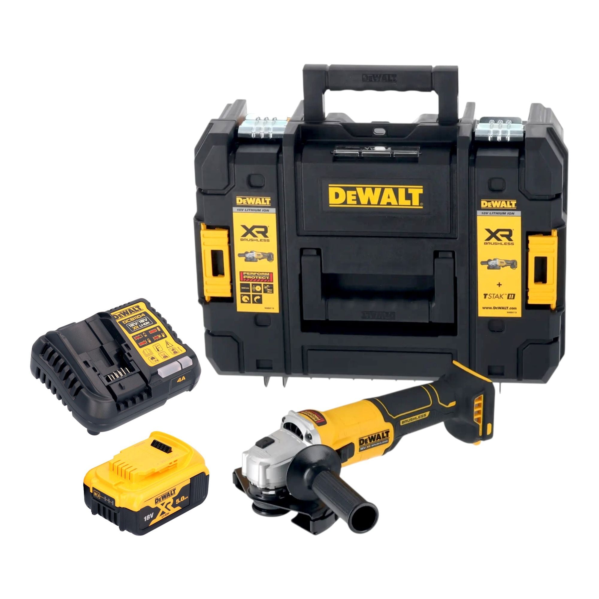 DeWalt DCG 407 P1T Akku Winkelschleifer 18 V 125 mm Brushless 1x Akku 5 0 Ah Ladegeraet TSTAK 0 - toolbrothers