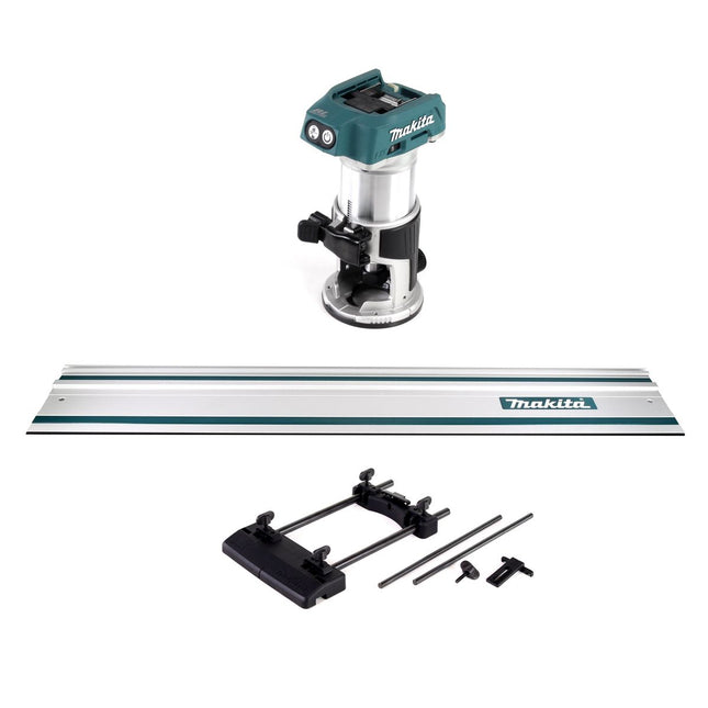 Fresadora multifunción sin cable Makita DRT 50 Z 18V Brushless Solo + adaptador de carril guía + carril guía 1000mm - sin batería, sin cargador
