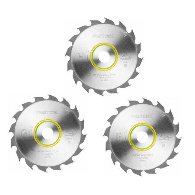 Festool 3 hojas de sierra circular Panther PW16 para madera 210 x 2,6 x 30 mm 210 mm 16 dientes (3x 493196) TS