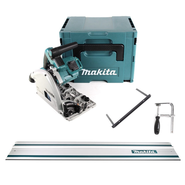 Sierra de inmersión sin cable Makita DSP 600 ZJ 36V (2x 18V) sin escobillas + carril guía + abrazaderas de tornillo + tope paralelo ( 165447-6 ) + Makpac - sin batería, sin cargador