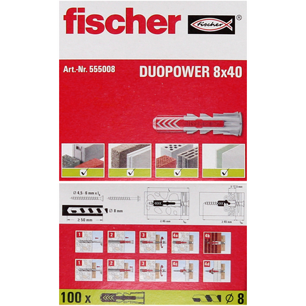 Fischer Spreizdübel DUOPOWER 8x40mm 500 Stk. ( 5x 555008 )