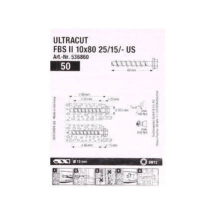 Fischer ULTRACUT FBS II Betonschrauben 10x80mm 25/15/- 200 Stk. Sechskantkopf SW15 ( 553687 )