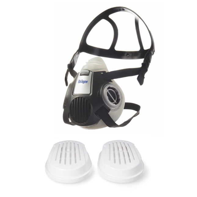 Dräger X-plore 3300 M Atemschutz Maske Halbmaske für Bajonettfilter Größe M + X-plore P3 R Partikelfilter 2 Stück Bajonettfilter  ( 6738011 )
