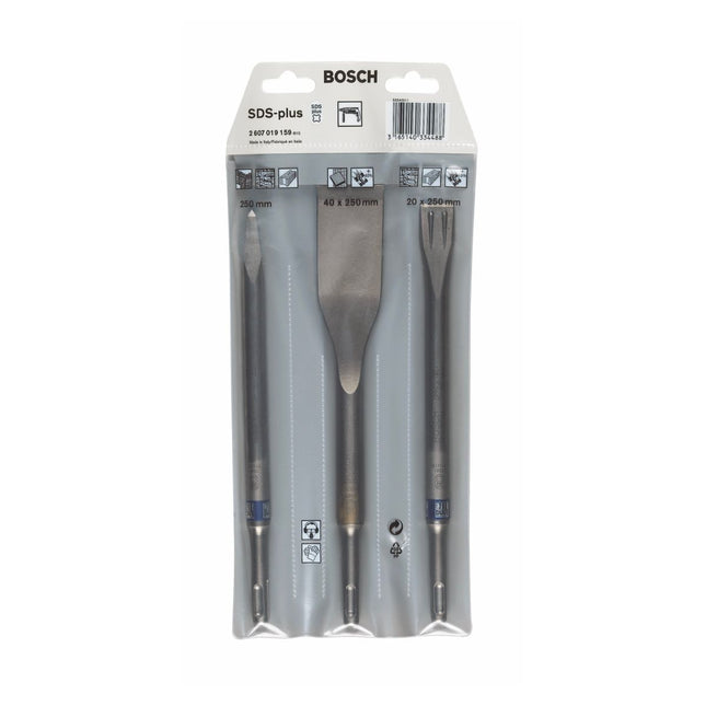 Bosch chisel set SDS-plus 3-piece ( 2607019159 ) flat / pointed / tile chisel Long Life self-sharpening