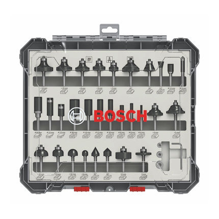 Bosch Mixed Fräser Set 6 mm 30 tlg. + Koffer ( 2607017474 ) für Oberfräsen mit Rundschaft