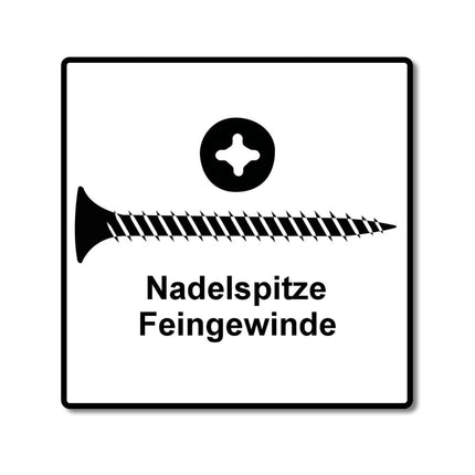 SPAX GIX-A Vis pour cloison sèche 3,9 x 45 mm - Filetage total - Tête trompette - Cruciforme H2 - Pointe d’aiguille - Magazinée - Phosphatée - 1000 pcs. (1091170390356)