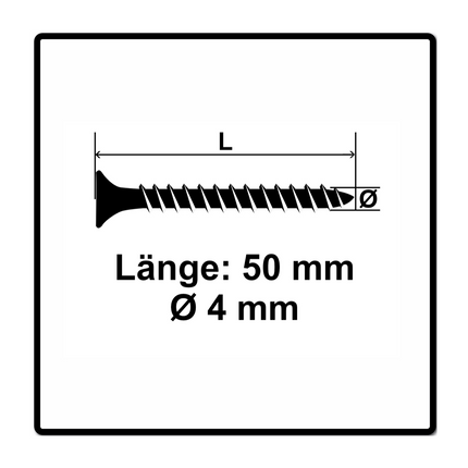 Fischer Power-Fast II FPF II Spanplattenschraube 4,0x50 mm 200 Stück ( 670162 ) Senkkopf mit Torx Vollgewinde galvanisch verzinkt, blau passiviert