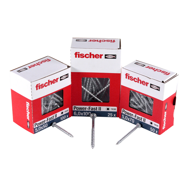 Fischer Power-Fast II FPF II tornillo para aglomerado 6,0x110 mm 100 piezas (670459) cabeza avellanada con rosca parcial Torx, galvanizado, pasivado azul