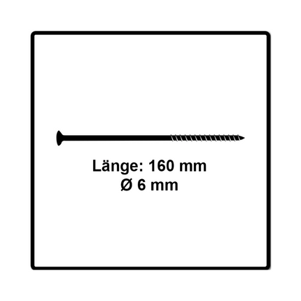 Fischer Power-Fast II FPF II Spanplattenschraube 6,0x160 mm 100 Stück ( 670464 ) Senkkopf mit Torx Teilgewinde galvanisch verzinkt, blau passiviert