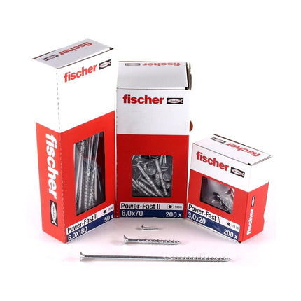 Fischer Power-Fast II FPF II Vis à bois aggloméré 6,0x260 mm, 50 pcs., tête fraisée, empreinte Torx, filetage partiel, zingué et passivé bleu( 670471 )