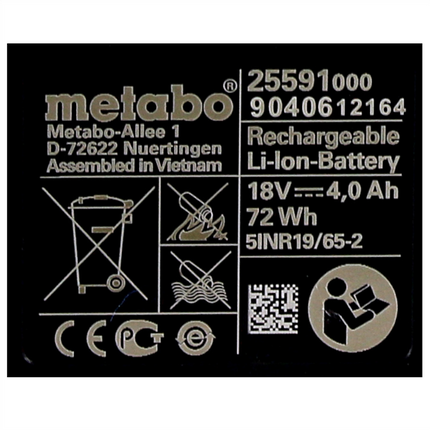 Metabo juego de baterías 4x Li-Power batería 18 V 4,0 Ah CAS Li-Ion ( 4x 625591000 ) con indicador del nivel de carga