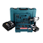 Makita DHP 453 STTK W Akku Schlagbohrschrauber 18V 42Nm + 1x Akku 5,0Ah + Ladegerät + 100 tlg. Bit Bohrer Set + Koffer
