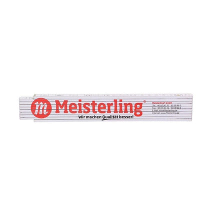 Meisterling Zollstock Règle pliante blanche avec écriture rouge 2m + Echelle d'angle et ressorts en acier (090100000031)