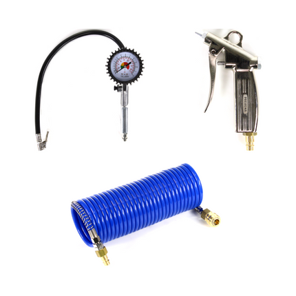 Sprężarka Metabo Basic 160-6 W OF 900 W 8 bar + wąż spiralny Prebena + pistolet do przedmuchiwania + pompka do opon