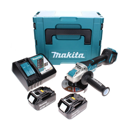Makita DGA 519 RFJ akumulatorowa szlifierka kątowa 18 V 125 mm bezszczotkowa X-Lock + 2x akumulator 3,0 Ah + ładowarka + Makpac
