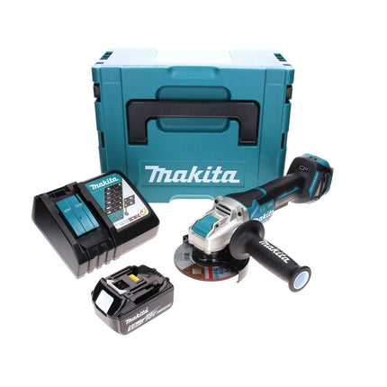 Makita DGA 519 RT1J Cordless angle grinder 18 V 125 mm Brushless X-Lock + 1x rechargeable battery 5.0 Ah + charger + Makpac