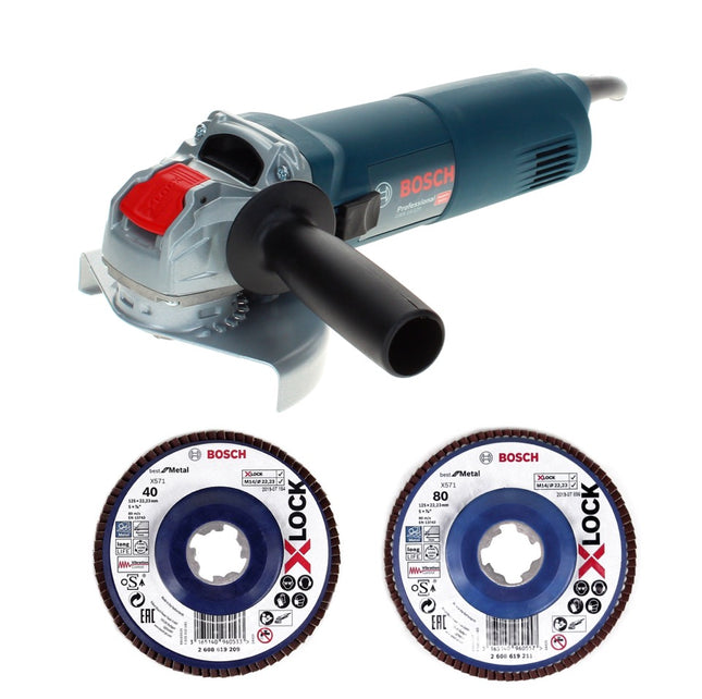 Bosch GWX 14-125 Profesjonalna szlifierka kątowa 1400 W 125 mm X-Lock + tarcza listkowa X571 K40 + tarcza listkowa X571 K80