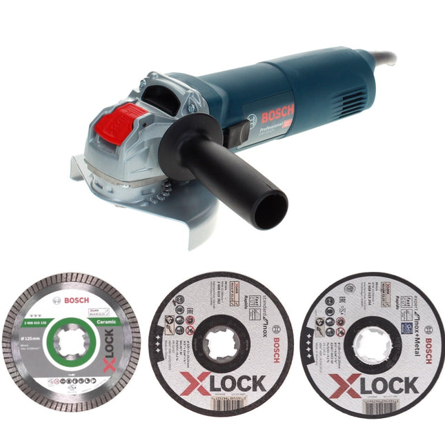 Bosch GWX 14-125 Professional Winkelschleifer 1400 W 125 mm X-Lock + 25x Trennscheiben Expert + 10x Trennscheiben Standard + Diamanttrennscheibe Best