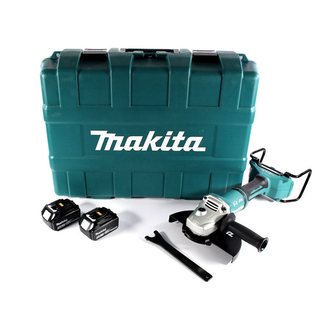 Makita DGA 900 TK Akku Winkelschleifer 36 V ( 2x 18 V ) 230 mm Brushless + 2x Akku 5,0 Ah + Koffer - ohne Ladegerät
