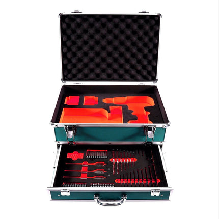 Makita DHP 482 SM1TX taladro percutor inalámbrico 18 V 62 Nm + 1x batería 4,0 Ah + cargador + juego de brocas de 70 piezas + maletín de aluminio TX