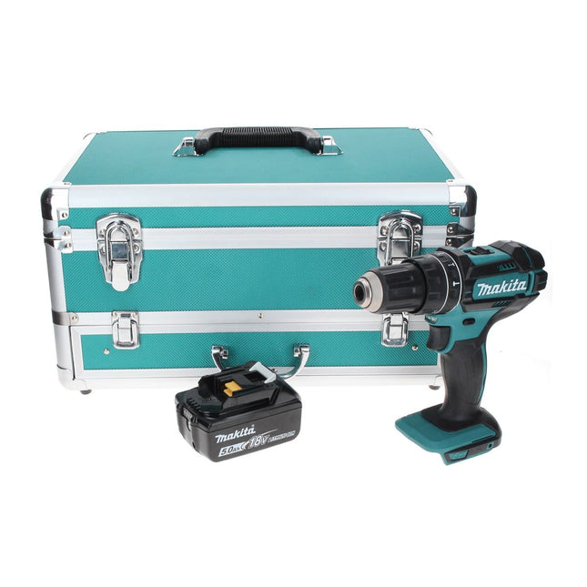 Makita DHP 482 T1TX Trapano avvitatore con percussione a batteria 18 V 62 Nm + 1x Batteria 5,0 Ah + Set 70 punte + Valigetta in alluminio TX - senza caricabatterie