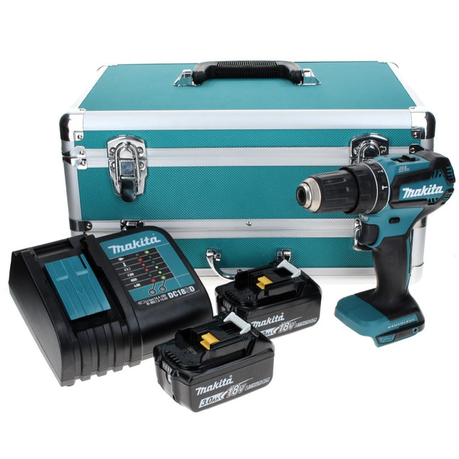 Makita DHP 485 SFTX Akku Schlagbohrschrauber 18 V 50 Nm Brushless + 2x Akku 3,0 Ah + Ladegerät + 70 tlg. Bit Bohrer Set + TX Alu Koffer