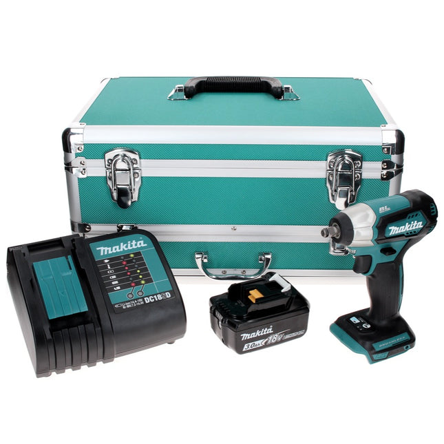 Makita DTW 180 SF1TX Clé à chocs sans fil 18 V 180 Nm 3/8" sans balais + 1 batterie 3,0 Ah + chargeur + jeu de 70 forets + coffret en aluminium TX