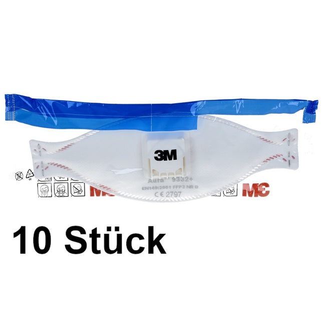 3M FFP3 Aura 9332+ Mascherina respiratoria con valvola 10 pz. EN149:2001 FFP3 NR D - per materiali isolanti e legno duro