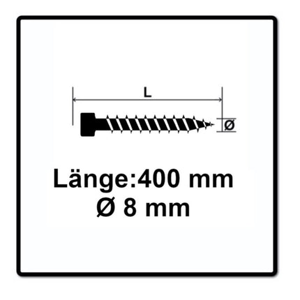 SPAX IN.FORCE Screw 8.0 x 400mm Torx T-STAR Plus T40 - Full thread - Cylindrical head - WIROX - CUT drill point 50 pcs. (1221010804005)