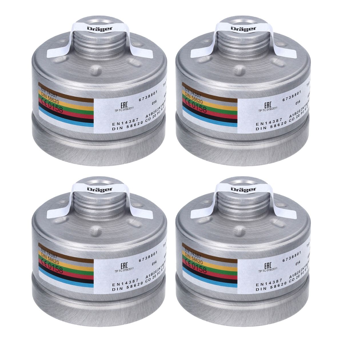 Filtro de protección respiratoria Dräger X-plore Rd40 4x A1B2E2K1 Hg CO NO-P3 RD (4x 6738801) EN148-1 para