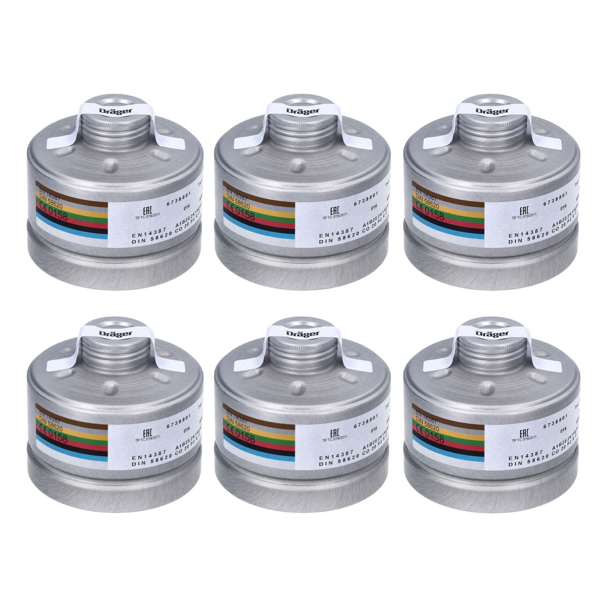 Filtro de protección respiratoria Dräger X-plore Rd40 6x A1B2E2K1 Hg CO NO-P3 RD (6x 6738801) EN148-1 para