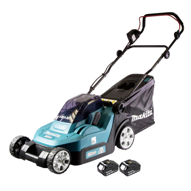 Rasaerba a batteria Makita DLM 432 G2 36 V (2x 18 V) 43 cm senza spazzole + 2x batterie 6,0 Ah - senza caricabatterie