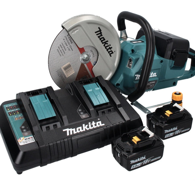 Makita DCE 090 PT2X1 Akku Trennschleifer 36 V ( 2x 18 V ) 230 mm Brushless + 2x Akku 5,0 Ah + Doppelladegerät