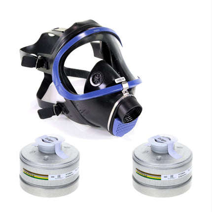 Dräger X-plore 6300 Atemschutzvollmaske aus Plexiglas ( R55800 ) EN 148-1 / EN 136 Klasse 2 + 2x Dräger X-plore Rd40 Atemschutzfilter A2B2E2K2 EN14387 ( 6738804 )