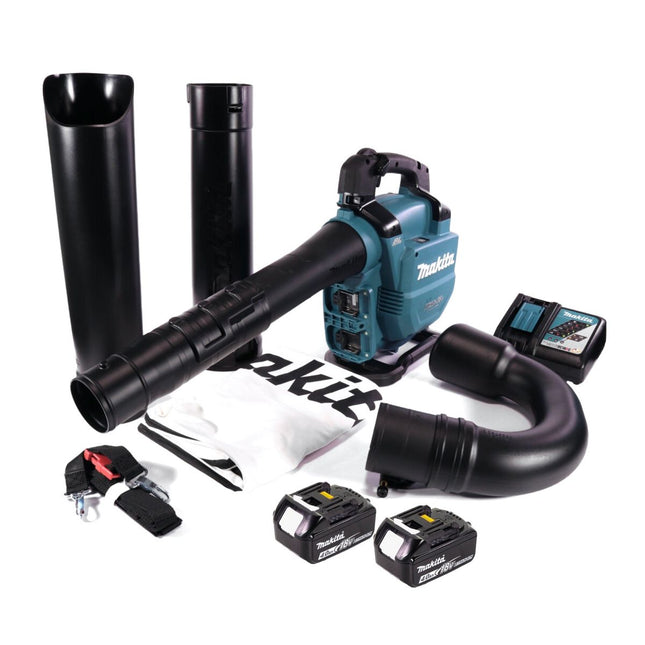 Makita DUB 363 RM2V Soplador / aspirador de hojas sin cable 36 V ( 2x 18 V ) Sin escobillas + juego de aspiración + 2x batería 4,0 Ah + cargador