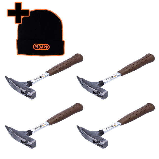 Picard 298 Set 4x Martelli da carpentiere 600 g, liscio ( 4x 0029800 ) + Cappello invernale, nero, misura universale