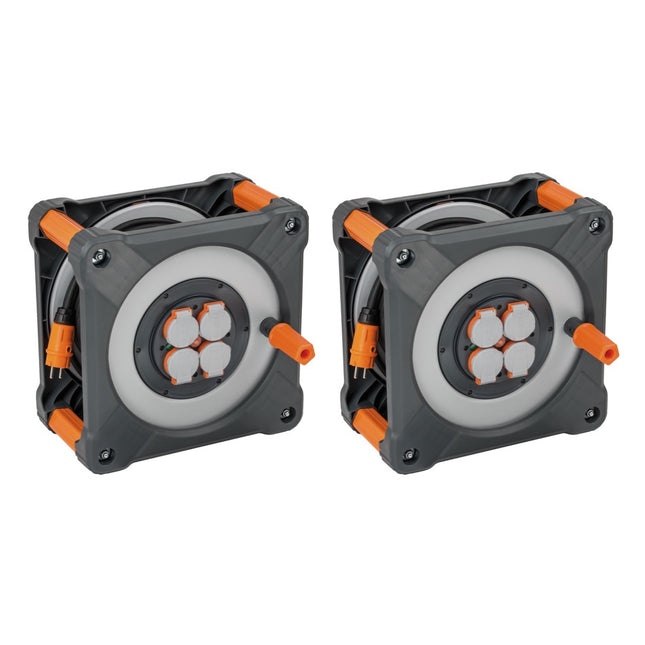 Brennenstuhl professionalLINE Set 2x Kabeltrommel mit Rundum Überrollschutz ( 2x 9201500100 ) 50 m 4 Steckdosen IP44 BGI 608