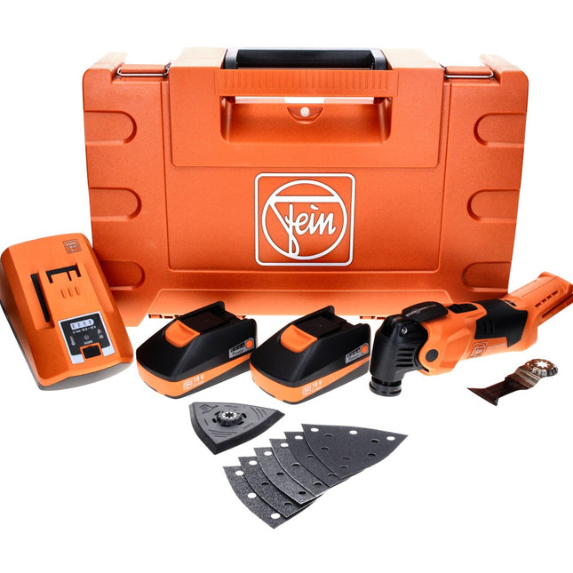 FEIN MultiMaster AMM 500 PLUS C Akku Oszillierer 18 V Starlock Plus + Schleifplatten Set + 2x Akku 3,0 Ah + Ladegerät + Koffer