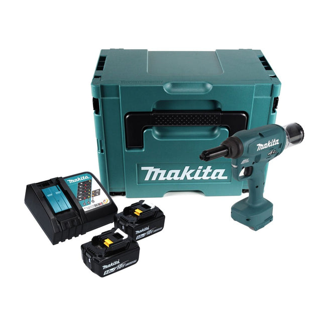 Makita DRV 250 RTJ Outil de pose de rivets aveugles sans fil 18 V 20 kN brushless + 2x Batteries 5.0 Ah + Chargeur + Makpac