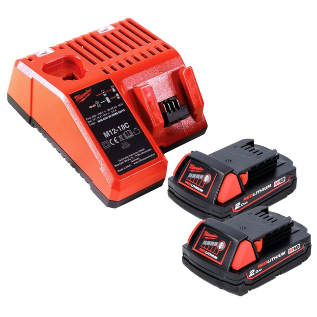 Milwaukee M18 B2 Akku Starter Set 18 V 2x 2,0 Ah ( 2x 4932430062 ) + M12-18C Ladegerät 12 - 18 V ( 4932352959 )