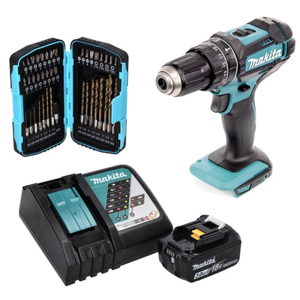 Makita DHP 482 RF1 Akku Schlagbohrschrauber 18 V 62 Nm + 1x Akku 3,0 Ah + Ladegerät + 40 tlg. Bit Bohrer Set