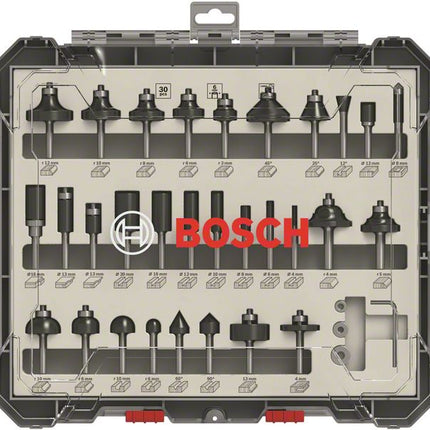 Bosch Mixed Fräser Set 6 mm 30 tlg. + Koffer ( 2607017474 ) für Oberfräsen mit Rundschaft