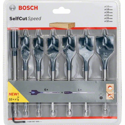Bosch Self Cut Speed Flachfräß Bohrer Set 7tlg. 16/18/20/22/25/32mm + Verlängerung 1/4" ( 2608587009 )