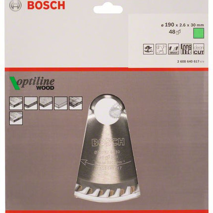 Bosch Kreissägeblatt Optiline Wood OP WO H 190 x 30 x 2,6 mm 190 mm 48 Zähne ( 2608640617 ) - Toolbrothers