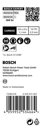 Bosch EXPERT Hoja de sierra de sable para metal duro de grosor medio S 1155 HHM 225 mm 10 piezas ( 2608900376 ) Tecnología de metal duro